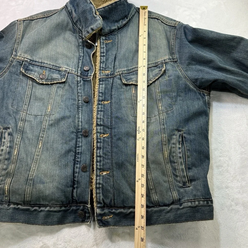 Old Navy Denim Sherpa Trucker Jacket Men's L Blue Jean Fleece Lined Western